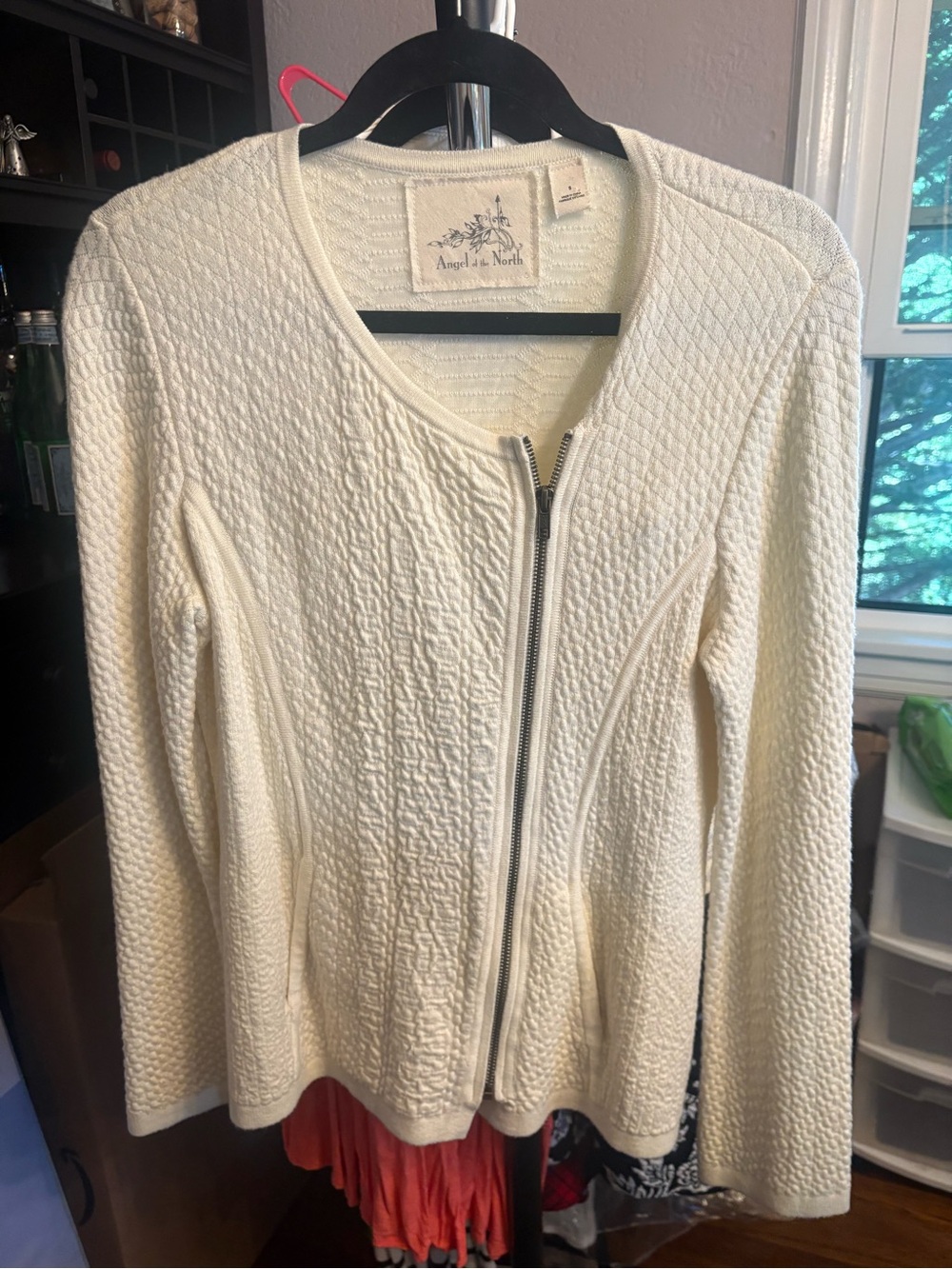 Angel of the North Cream Textured Zip-Up Sweater Jacket - Size Small